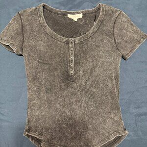 Washed Black Button Baby Tee
